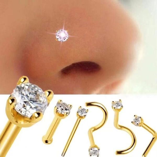 5pcs stainless steel zircon gem bone nose stud piercing earring l post ring set twist pack nariz lote 220716, Golden
5pcs stainless steel zircon gem bone nose stud piercing earring l post ring set twist pack nariz lote 220716, Golden