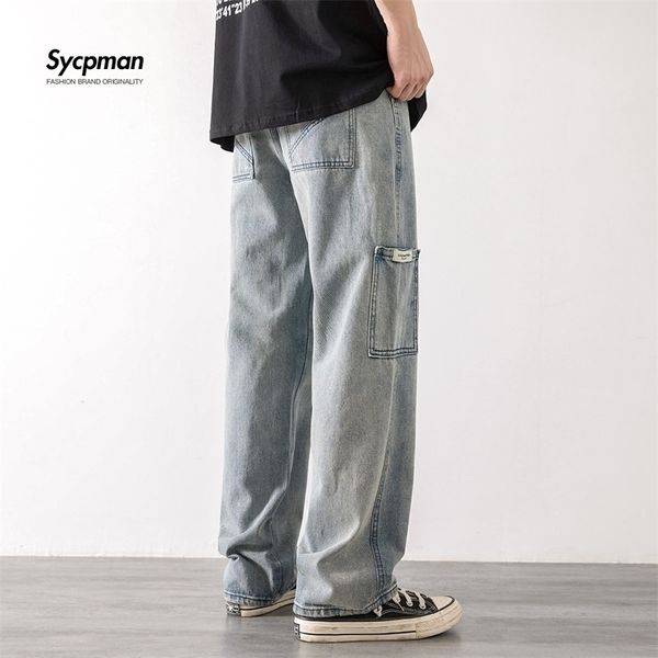 loose street style straight cargo pants jeans men fashion brand wide leg overalls retro trend leisure youth denim baggy 220627, Blue
loose street style straight cargo pants jeans men fashion brand wide leg overalls retro trend leisure youth denim baggy 220627, Blue