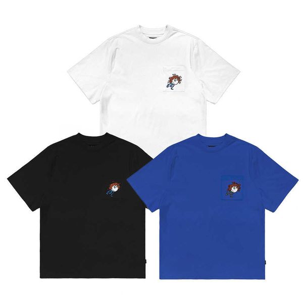 malbon golf rose round neck short sleeve pocket printed casual t-shirt, White;black