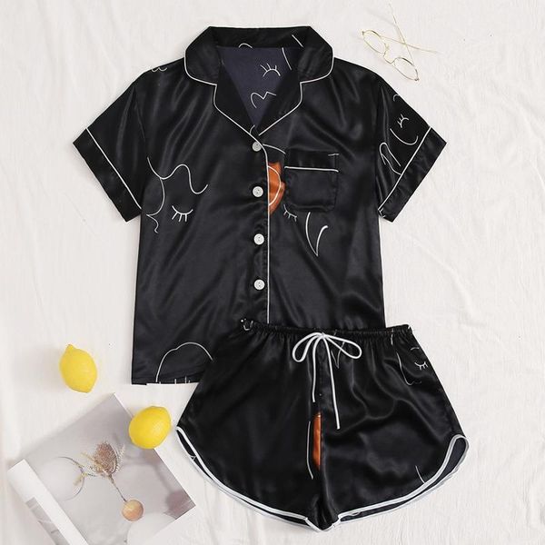 imitation silk loose comfortable women sleepwear pajamas two-piece set simple fashion black printed pajama, Black;red
imitation silk loose comfortable women sleepwear pajamas two-piece set simple fashion black printed pajama, Black;red