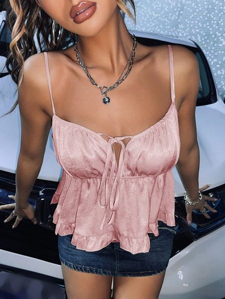 knot front satin cami n9pt#, White