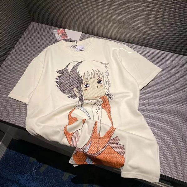 women's t-shirt designer 6022303 summer new loose version heavy industry embroidery figure escape chihiro short sleeve t-shirt for men, White
women's t-shirt designer 6022303 summer new loose version heavy industry embroidery figure escape chihiro short sleeve t-shirt for men, White