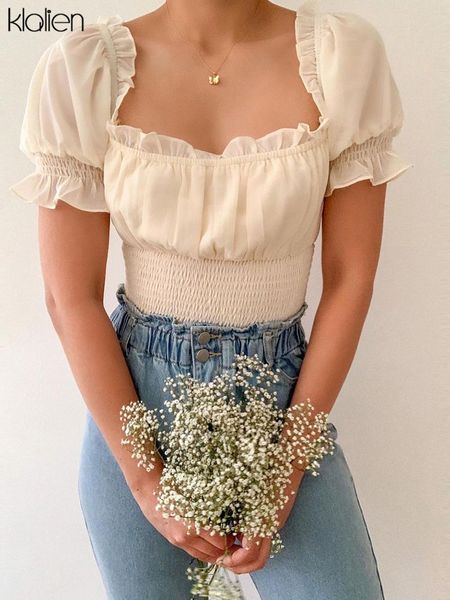 fashion elegant women shirts summer new simple solid slim wild elastic short sleeve square collar crop streetwear, White
fashion elegant women shirts summer new simple solid slim wild elastic short sleeve square collar crop streetwear, White