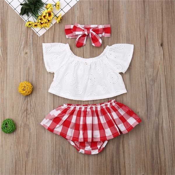 0- baby girls clothes set solid white off shoulder shirt red plaid skirts girls hairband kids set baby girl outfits lj201223
0- baby girls clothes set solid white off shoulder shirt red plaid skirts girls hairband kids set baby girl outfits lj201223