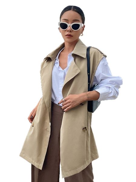 dazy double breasted epaulettes design slant pockets vest trench coat i5gp#, Tan;black
dazy double breasted epaulettes design slant pockets vest trench coat i5gp#, Tan;black