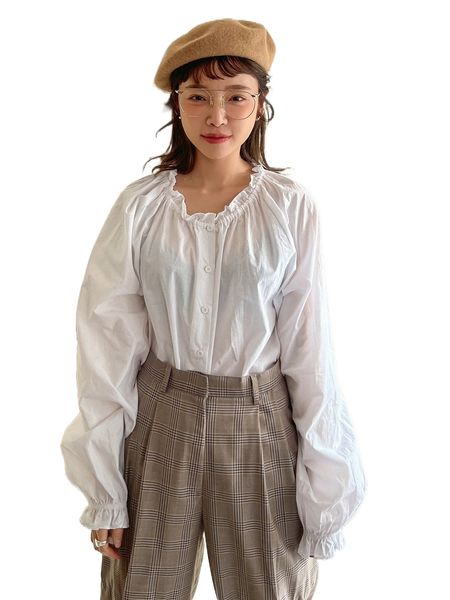 dazy frill trim flounce sleeve blouse t73n#, White 
dazy frill trim flounce sleeve blouse t73n#, White