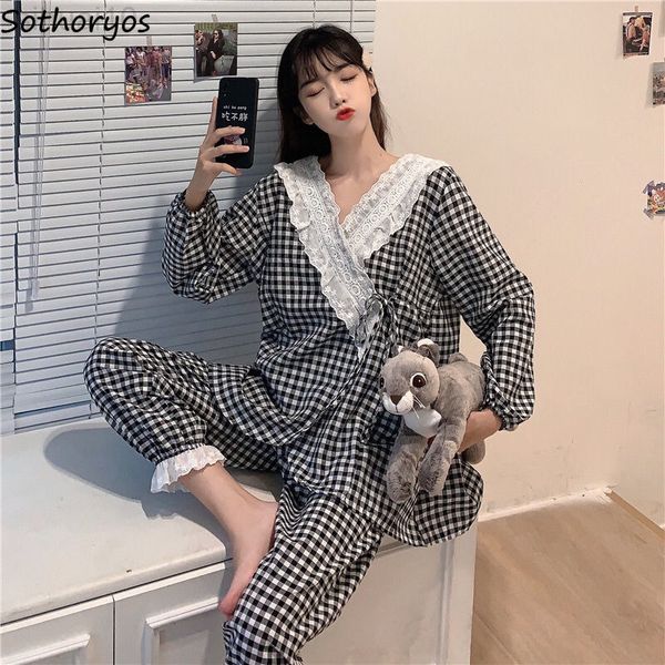 women's pyjama sets plaid long sleeve v-neck spring autumn casual nightwear sweet dents daily home lounge wear korean in loose l220803, Black;red
women's pyjama sets plaid long sleeve v-neck spring autumn casual nightwear sweet dents daily home lounge wear korean in loose l220803, Black;red