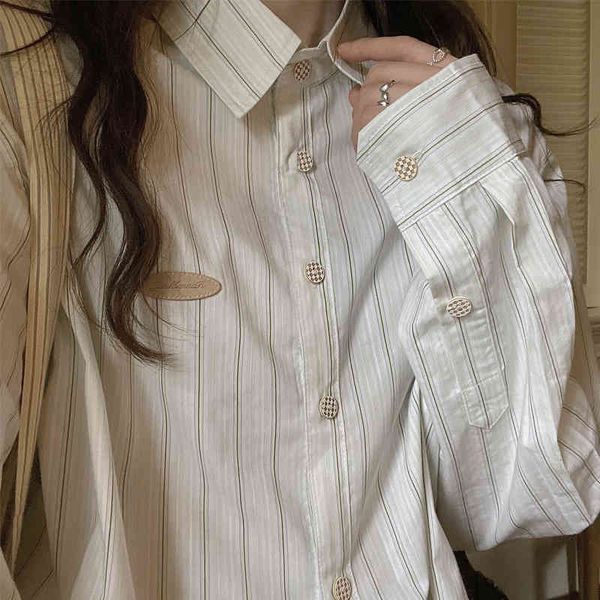 women's blouses & shirts playful full sense checkerboard button stripe shirt women's loose lazy style spring and autumn polo colla, White
women's blouses & shirts playful full sense checkerboard button stripe shirt women's loose lazy style spring and autumn polo colla, White