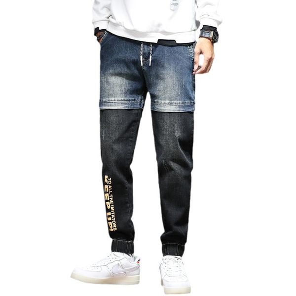 men's jeans men joggers pants elastic waist drawstring streetwear fake designer printing letter patchwork male denim for boys, Blue
men's jeans men joggers pants elastic waist drawstring streetwear fake designer printing letter patchwork male denim for boys, Blue