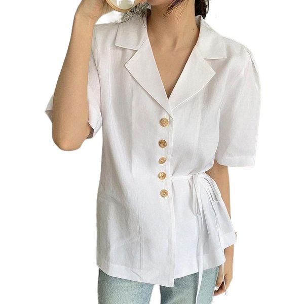 women's blouses & shirts korean summer fashion elegant temperament blouse vintage single breasted side belt short sleeve shirt office l, White
women's blouses & shirts korean summer fashion elegant temperament blouse vintage single breasted side belt short sleeve shirt office l, White