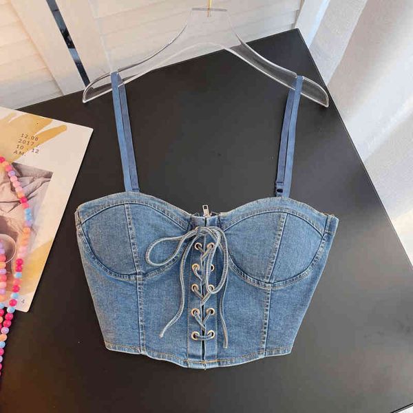 women's tanks camis ins fashion strap design sense strapless denim suspender vest women's short girls wear out cdar, White
women's tanks camis ins fashion strap design sense strapless denim suspender vest women's short girls wear out cdar, White