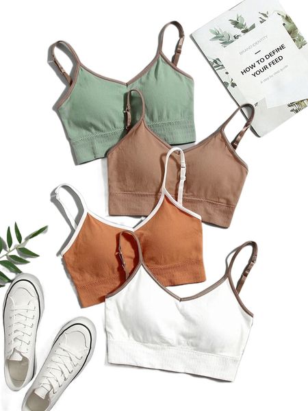 4pcs medium support seamless lightweight contrast binding sports bra y5pq#, Gray