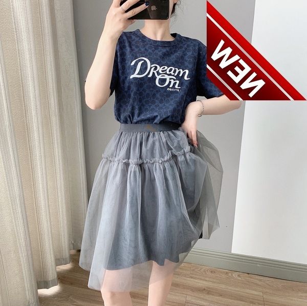 50% off discount ch navy all over old letters embroidery round neck short sleeve casual loose straight tube women's cotton t-shirt with, White;black