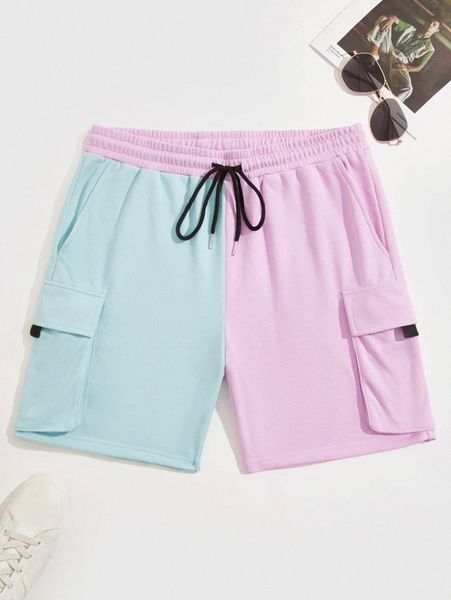 men drawstring waist flap pocket colorblock track shorts t2mr#, White;black
men drawstring waist flap pocket colorblock track shorts t2mr#, White;black