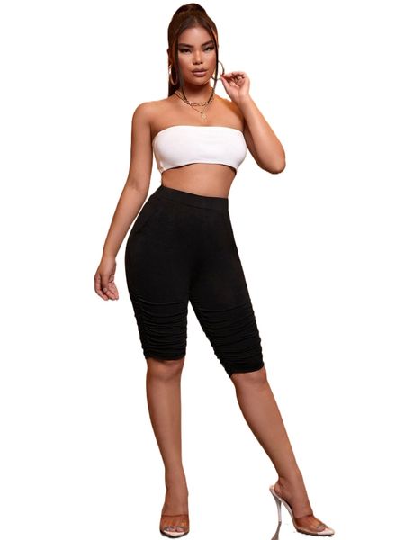 sxy slant pocket ruched biker shorts c7gn#, White;black 
sxy slant pocket ruched biker shorts c7gn#, White;black