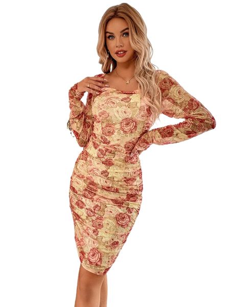 random allover floral print ruched chiffon bodycon dress o9ew#, Black;gray
random allover floral print ruched chiffon bodycon dress o9ew#, Black;gray