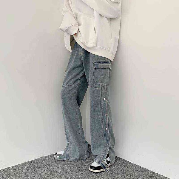 workwear men's utility jean y2k style loose side buttons split couples denim wide leg pants vaqueros t220726, Blue
workwear men's utility jean y2k style loose side buttons split couples denim wide leg pants vaqueros t220726, Blue