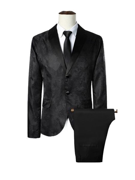men 1pc paisley jacquard shawl collar blazer & 1pc tailored pants x030#, White;black
men 1pc paisley jacquard shawl collar blazer & 1pc tailored pants x030#, White;black