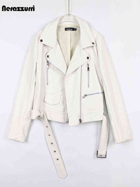 nerazzurri spring autumn short white black soft faux leather biker jacket women long sleeve zipper belt luxury cool outerwear l220728
nerazzurri spring autumn short white black soft faux leather biker jacket women long sleeve zipper belt luxury cool outerwear l220728