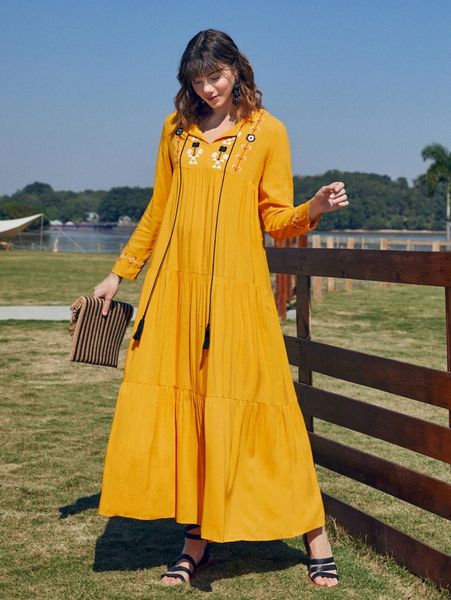 floral embroidered tie neck ruffle hem smock dress b5e2#, Black;gray
floral embroidered tie neck ruffle hem smock dress b5e2#, Black;gray