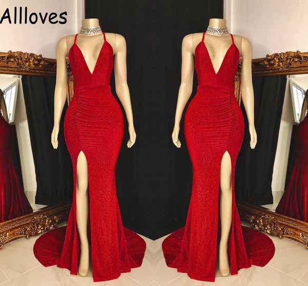 glittering red sequined mermaid prom dresses aso ebi halter side split formal evening gowns sweep train backless second reception christmas, Black
glittering red sequined mermaid prom dresses aso ebi halter side split formal evening gowns sweep train backless second reception christmas, Black