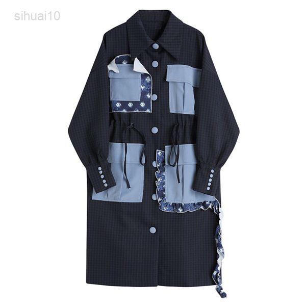 spring retro tooling style blue plaid large pocket drawstring hit color windbreaker women long personalized female shirt jacket l220725, White
spring retro tooling style blue plaid large pocket drawstring hit color windbreaker women long personalized female shirt jacket l220725, White