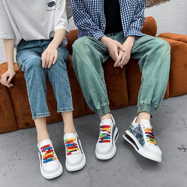 Couple Shoes Pu Decor Fashion Comfortable Thick Soled Raised Non Slip Sports Leisure Air Cushion Small White Shoes DP186, Clear 
Couple Shoes Pu Decor Fashion Comfortable Thick Soled Raised Non Slip Sports Leisure Air Cushion Small White Shoes DP186, Clear