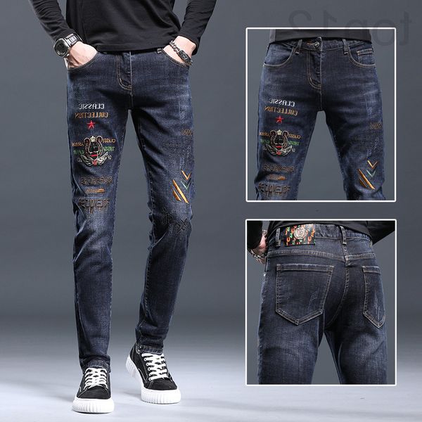 men's jeans designer men's autumn and winter tide brand embroidery printing casual slim fit jeans pants small foot elastic wenw, Blue
men's jeans designer men's autumn and winter tide brand embroidery printing casual slim fit jeans pants small foot elastic wenw, Blue