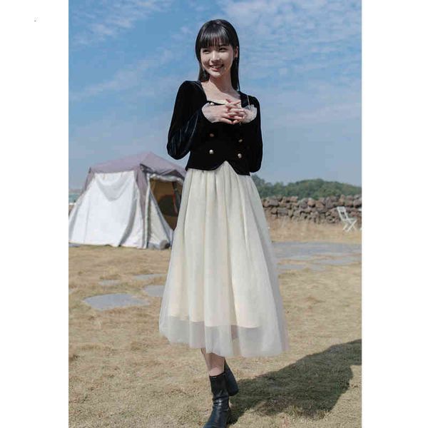 casual dresses velvet stitched mesh dress early autumn french fairy design sense small long skirt p5md, Black;gray
casual dresses velvet stitched mesh dress early autumn french fairy design sense small long skirt p5md, Black;gray