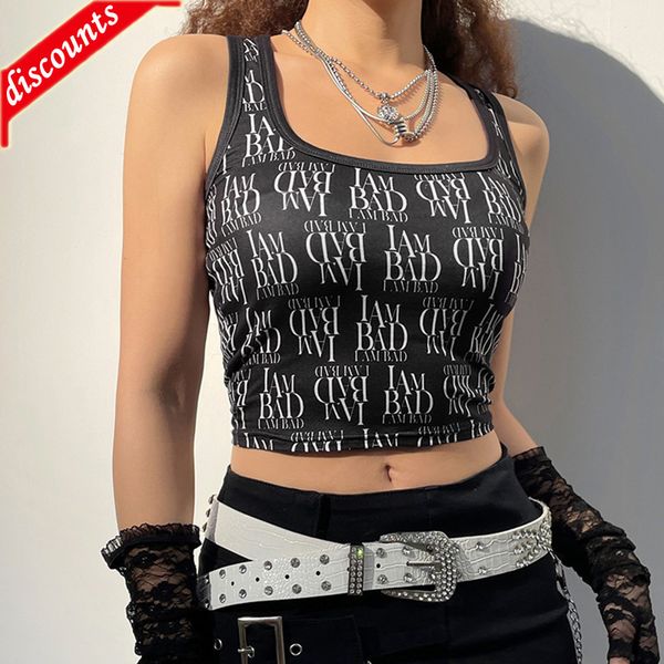 factory outlet wear drag cool letter square vest suspender women's tight bottomed summer female shirt, White