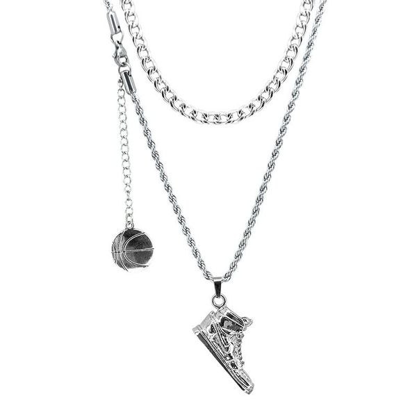 hiphop punk style basket ball & sneakers pendant with two layer chain necklaces by 316l stainless steel for men, Silver
hiphop punk style basket ball & sneakers pendant with two layer chain necklaces by 316l stainless steel for men, Silver