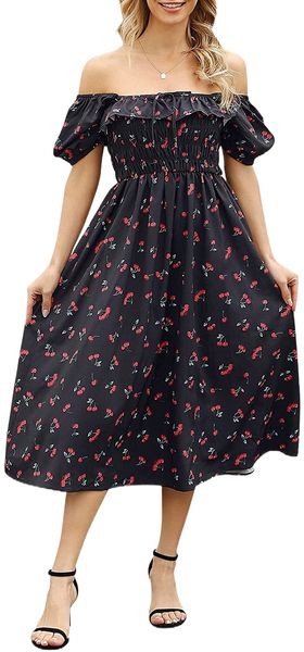 womens summer puff sleeve off shoulder dress floral print ruffle square neck vintage smocked flowy midi dress 40uy#, Black;gray
womens summer puff sleeve off shoulder dress floral print ruffle square neck vintage smocked flowy midi dress 40uy#, Black;gray