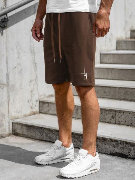men geo print drawstring waist shorts s35z#, White;black