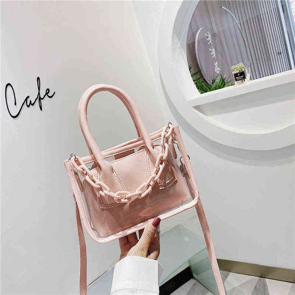 fashion transparent handbag for women 2021pvc clear bag acrylic chain travel shoulder bags with purse beach tote messenger bag g220506
fashion transparent handbag for women 2021pvc clear bag acrylic chain travel shoulder bags with purse beach tote messenger bag g220506