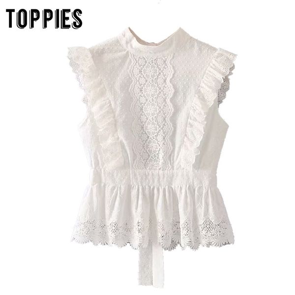 summer women white lace blouses back hollow out embroidery vacation sleeveless shirts y200622
summer women white lace blouses back hollow out embroidery vacation sleeveless shirts y200622