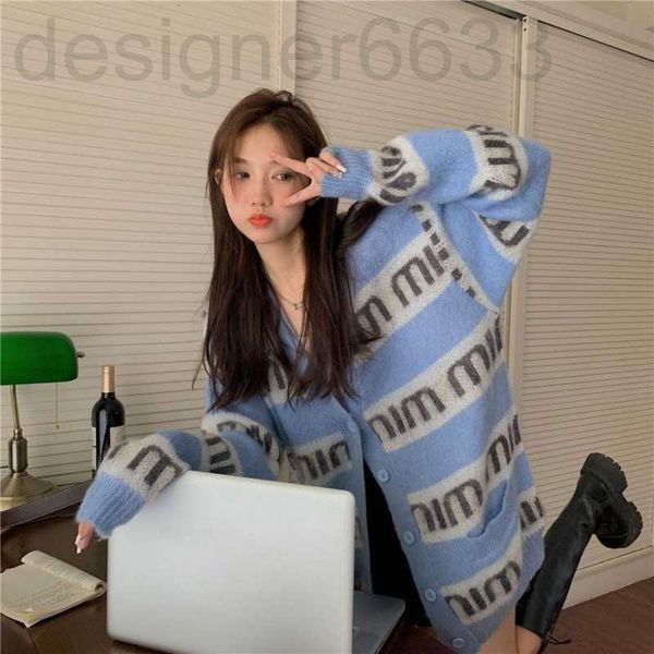 women's knits & tees designer miu family autumn winter sweater women's medium long mohair blue white stripe letter knitted cardiga
women's knits & tees designer miu family autumn winter sweater women's medium long mohair blue white stripe letter knitted cardiga