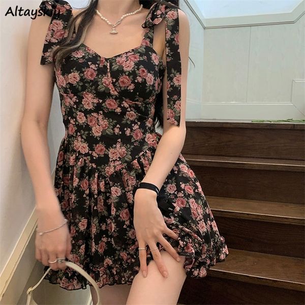 sleeveless dress women elegant ruffles design floral mini dresses belt gentle french style defined waist vestidos mujer ins 220620, Black;gray
sleeveless dress women elegant ruffles design floral mini dresses belt gentle french style defined waist vestidos mujer ins 220620, Black;gray