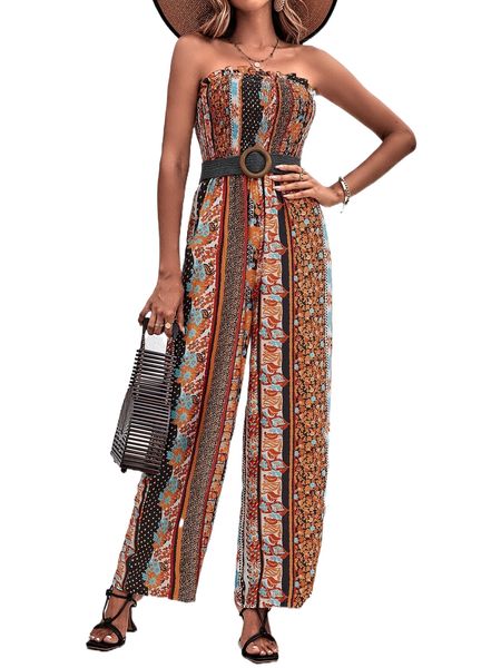 floral print frill trim shirred bodice wide leg jumpsuit without belt z0fp#, Black;white
floral print frill trim shirred bodice wide leg jumpsuit without belt z0fp#, Black;white