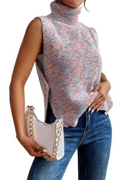 space dye turtleneck split hem sweater vest q8av#, White;black
space dye turtleneck split hem sweater vest q8av#, White;black