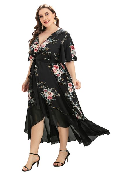 plus size dress 5xl v-neck ruffle irregular print bandage mid-sleeve skirt slim summer cardigan high waist red elegant party, Black
plus size dress 5xl v-neck ruffle irregular print bandage mid-sleeve skirt slim summer cardigan high waist red elegant party, Black