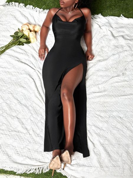 sxy cowl neck split thigh criss cross tie backless maxi cami dress g3ys#, Black;gray
sxy cowl neck split thigh criss cross tie backless maxi cami dress g3ys#, Black;gray