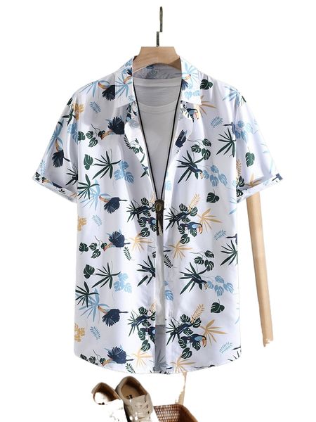 men random parrot & tropical print shirt without tee o6h3#, White;black
men random parrot & tropical print shirt without tee o6h3#, White;black