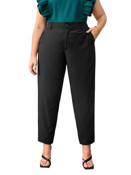 plus slant pockets carrot pants d11w#, Black 
plus slant pockets carrot pants d11w#, Black