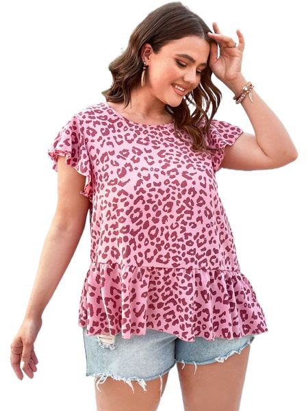 plus leopard print ruffle hem blouse g4ze#, Black
plus leopard print ruffle hem blouse g4ze#, Black