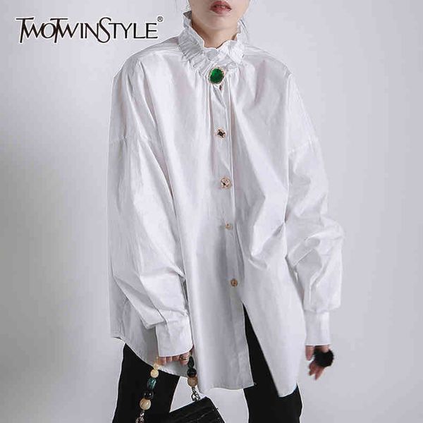 white diamonds button shirt for women lapel collar long sleeves loose oversized shirts female fashion 210423
white diamonds button shirt for women lapel collar long sleeves loose oversized shirts female fashion 210423