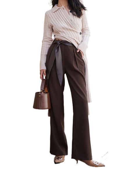 high waist tie side slant pockets wide leg pants 66jl#, Black;white
high waist tie side slant pockets wide leg pants 66jl#, Black;white