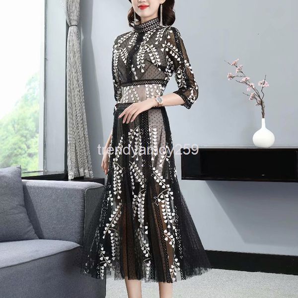 casual dresses xia style small stand collar elegant heavy industry three-dimensional flower mesh splicing seven sleeve dress women's me, Black;gray
casual dresses xia style small stand collar elegant heavy industry three-dimensional flower mesh splicing seven sleeve dress women's me, Black;gray