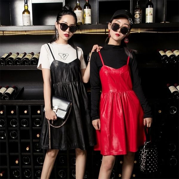 new autumn winter womens dress fashion solid genuine leather suspender dress female elegant slim fit pleated dress m3xl t200604, Black;gray
new autumn winter womens dress fashion solid genuine leather suspender dress female elegant slim fit pleated dress m3xl t200604, Black;gray