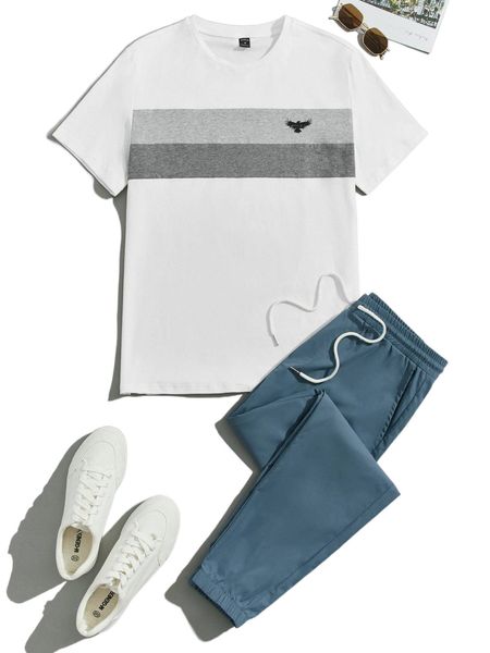 men eagle print colorblock tee & drawstring waist pants u1h8#, Gray
men eagle print colorblock tee & drawstring waist pants u1h8#, Gray
