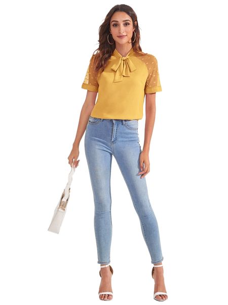 tie neck dobby mesh raglan sleeve d5i6#, White
tie neck dobby mesh raglan sleeve d5i6#, White